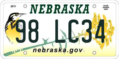 NE license plate 98LC34
