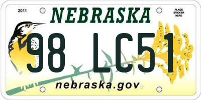 NE license plate 98LC51