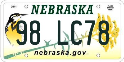 NE license plate 98LC78