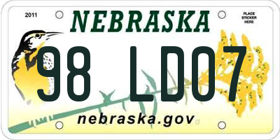 NE license plate 98LD07