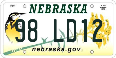 NE license plate 98LD12