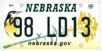 NE license plate 98LD13