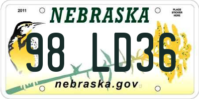 NE license plate 98LD36