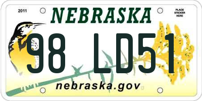 NE license plate 98LD51