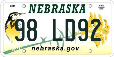 NE license plate 98LD92