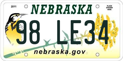 NE license plate 98LE34