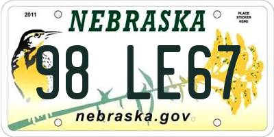 NE license plate 98LE67