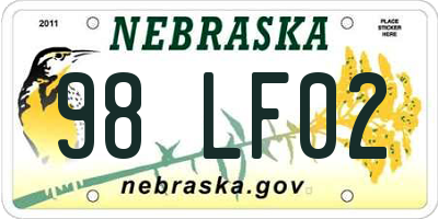 NE license plate 98LF02