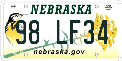 NE license plate 98LF34