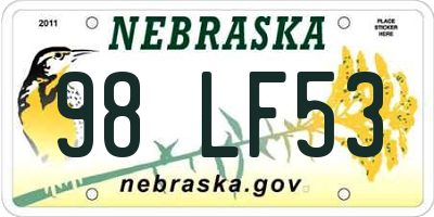 NE license plate 98LF53