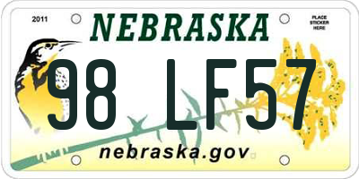 NE license plate 98LF57