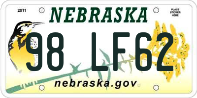 NE license plate 98LF62
