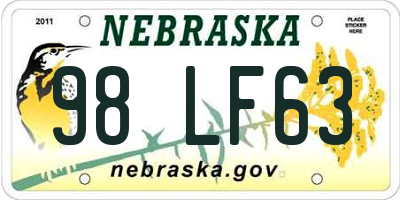 NE license plate 98LF63