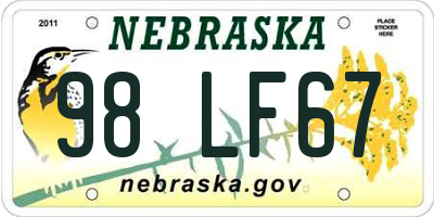 NE license plate 98LF67