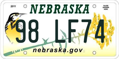 NE license plate 98LF74