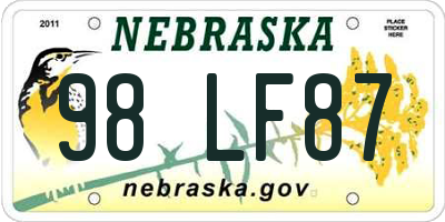 NE license plate 98LF87