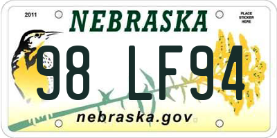 NE license plate 98LF94
