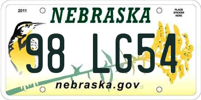 NE license plate 98LG54