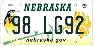 NE license plate 98LG92