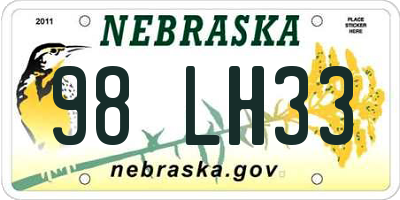 NE license plate 98LH33