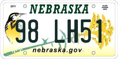 NE license plate 98LH51
