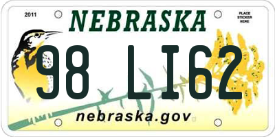 NE license plate 98LI62
