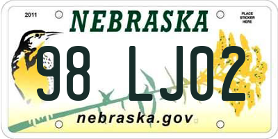 NE license plate 98LJ02