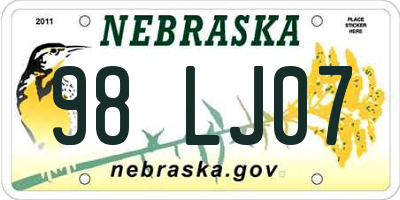NE license plate 98LJ07
