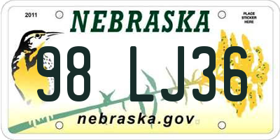 NE license plate 98LJ36