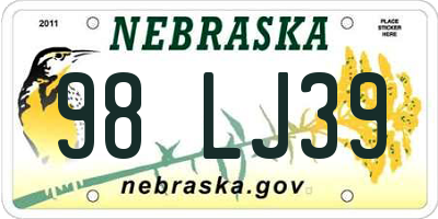 NE license plate 98LJ39