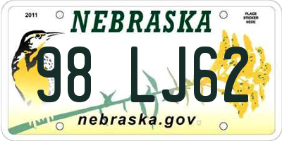 NE license plate 98LJ62