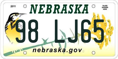 NE license plate 98LJ65