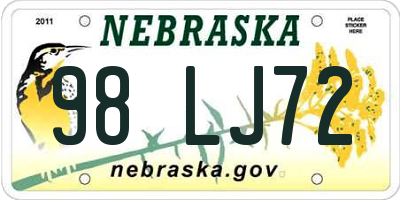 NE license plate 98LJ72