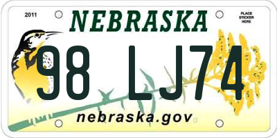 NE license plate 98LJ74