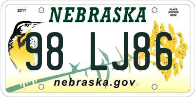 NE license plate 98LJ86