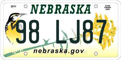 NE license plate 98LJ87