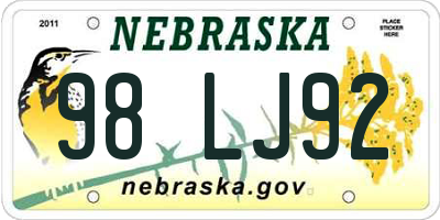 NE license plate 98LJ92