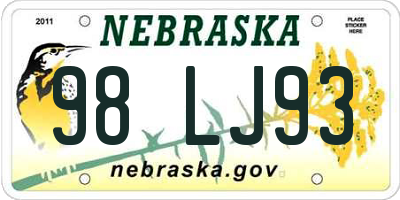 NE license plate 98LJ93