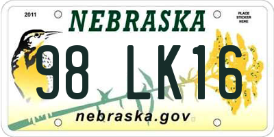 NE license plate 98LK16