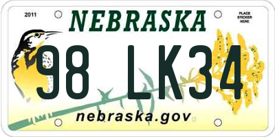 NE license plate 98LK34
