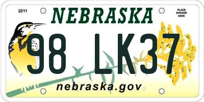 NE license plate 98LK37