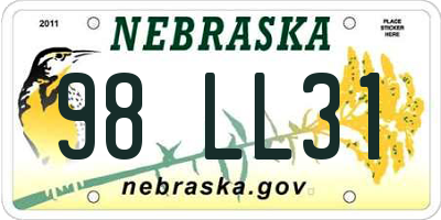 NE license plate 98LL31