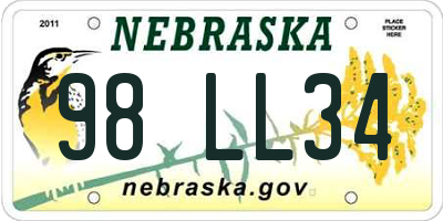 NE license plate 98LL34