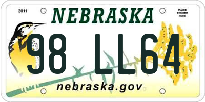 NE license plate 98LL64