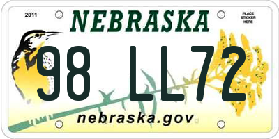NE license plate 98LL72