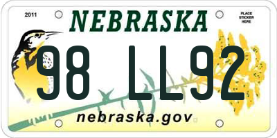 NE license plate 98LL92