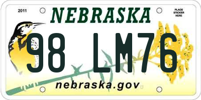 NE license plate 98LM76