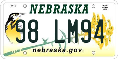NE license plate 98LM94