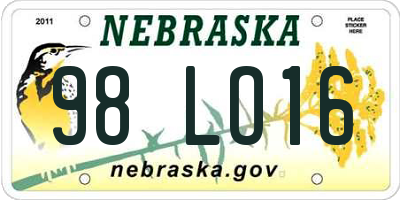 NE license plate 98LO16