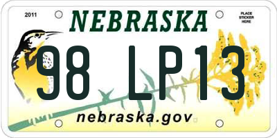 NE license plate 98LP13